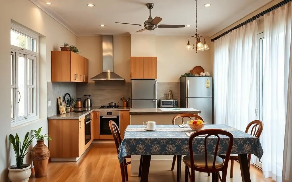 Shared kitchen and dining area