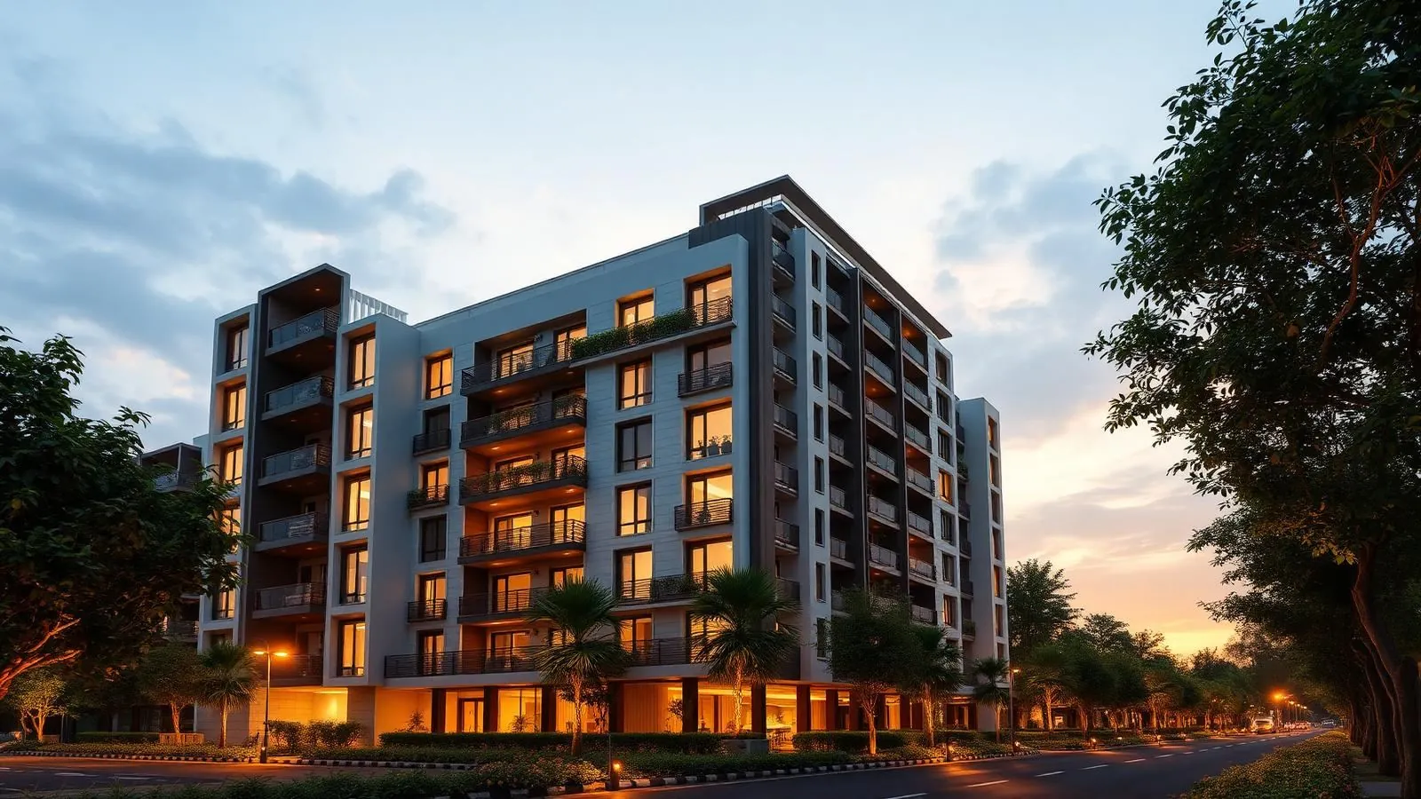 Shukarana Stays co-living building exterior at golden hour in Hinjewadi Phase 1