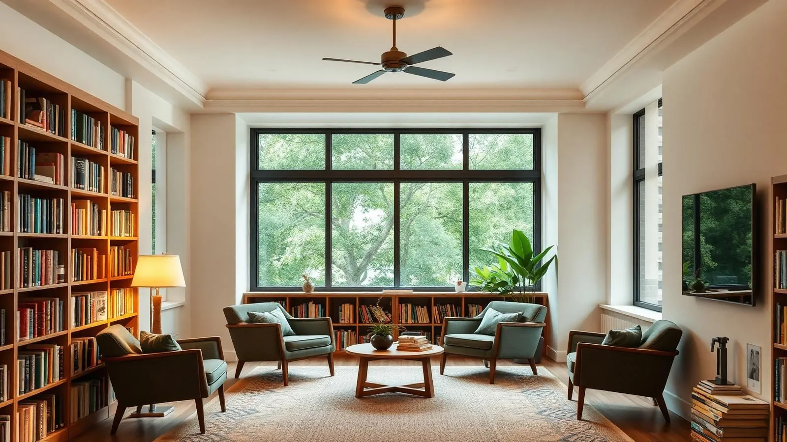 Quiet library corner with nature view at Shukarana Stays